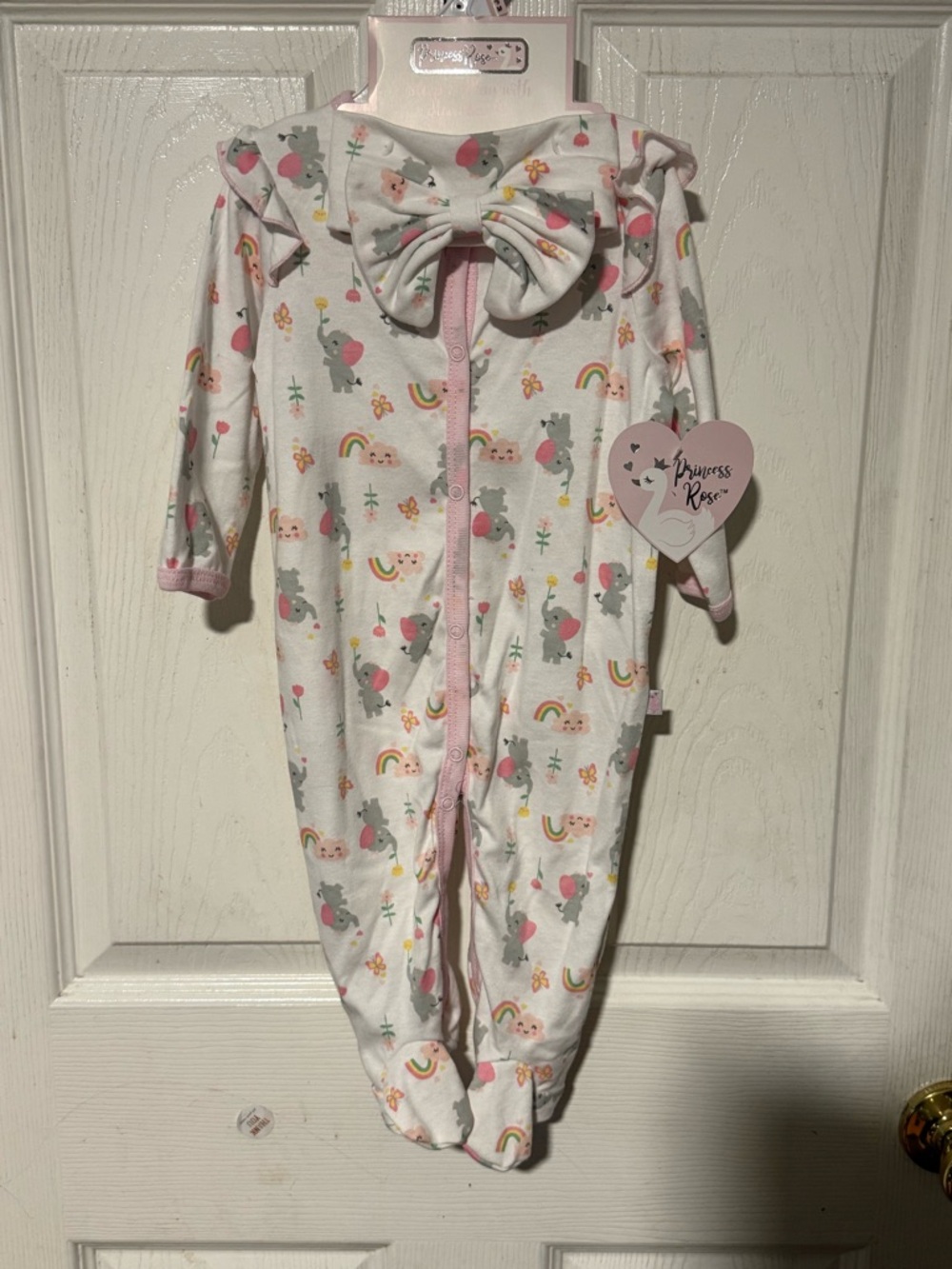 White & Pink Unicorn Print Footed One-Piece for Baby